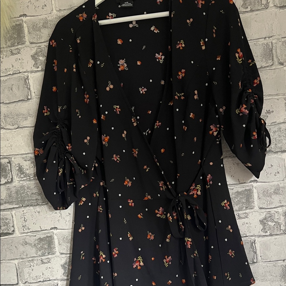 City Chic Black Floral Wrap Blouse